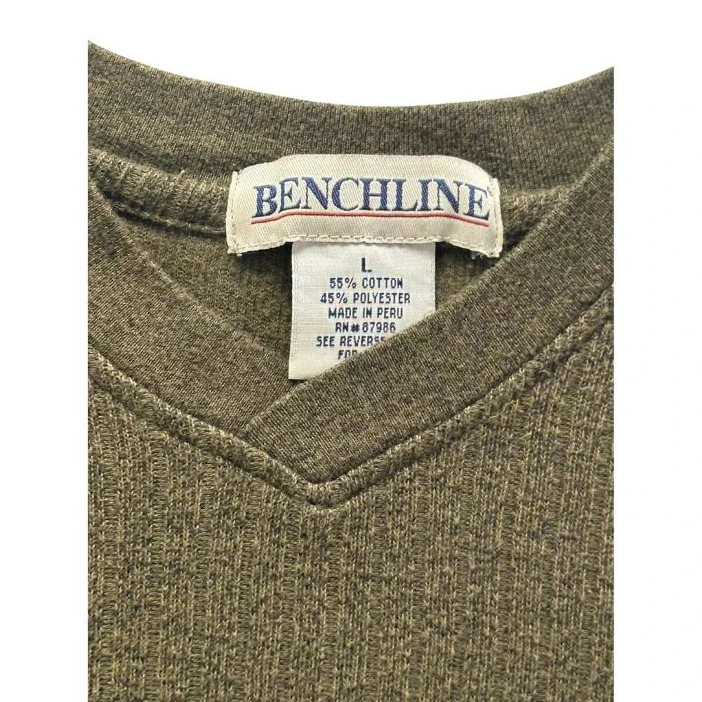 Vintage Benchline L Knit Sweater Fisherman Ribbed Crewneck Pullover Mens‎ Olive